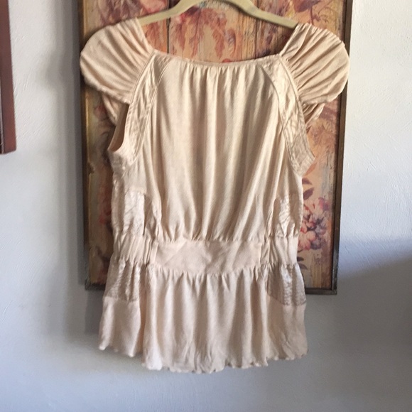 ANTHROPOLOGIE ODILLE STRETCH BLUSH CREAM WRAP TOP BOHO TOP FEMININE BLOUSE S - Picture 3 of 16